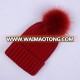 Innovative design hat knitting pattern thickened knit hat with lining and faux fur pompon for kids and adult