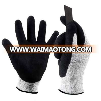 13G HPPE black sandy cut resistant gloves in china